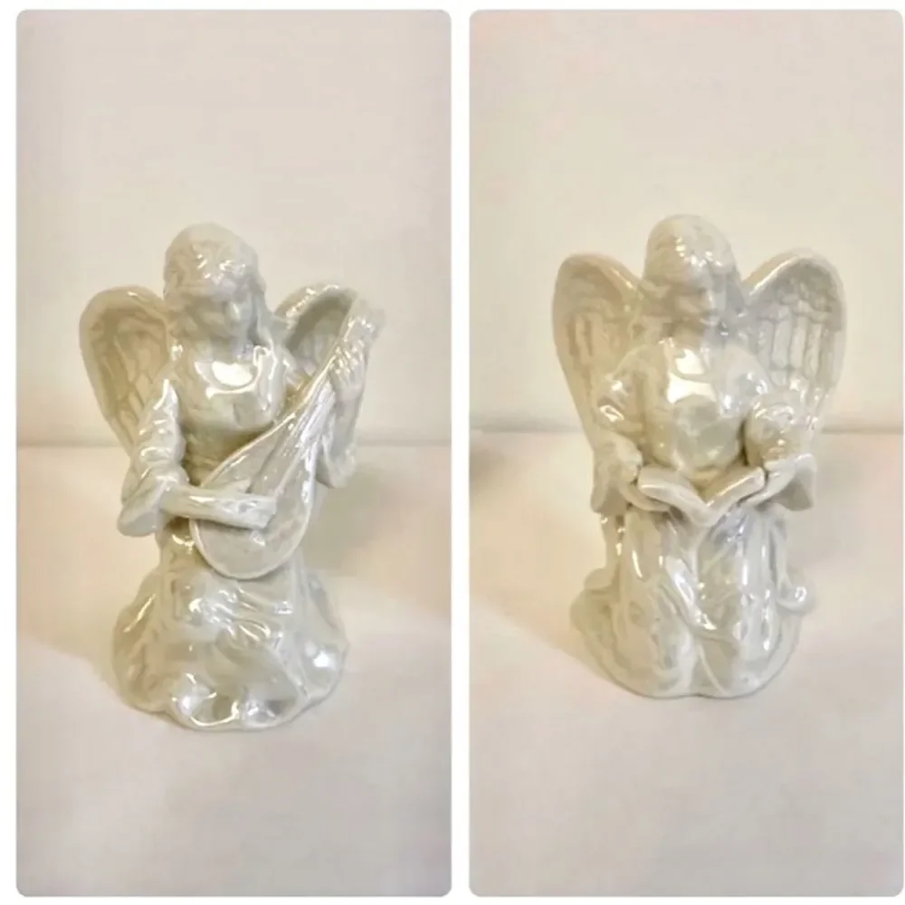 Iridescent Ceramic Angel Figurine Set